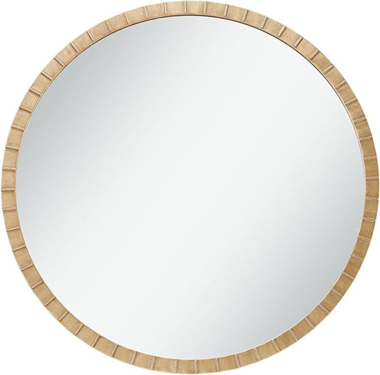 Uttermost Gracia Round Vanity Decorative Wall Mirror Modern Glam Gleaming Warm Gold Leaf Tiled Iron Frame 34" Wide Decor for Bathroom Bedroom Living Room Home House Office Entryway