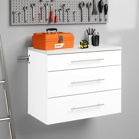 Prepac HangUps 30” Wide Wall Mount 3-Drawer Storage Cabinet, Ideal for Tool Storage, Organization for Garage, Kitchen, Laundry, Bathroom, Home Office and More, 30”W x 24”H x 16”D, White