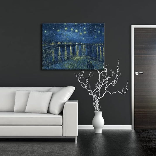 Wieco Art Starry Night Over The Rhone by Van Gogh Classical Oil Paintings Reproduction Large Modern Stretched and Framed Canvas Print Wall Art Seascape Pictures Giclee Artwork for Home Office Decor