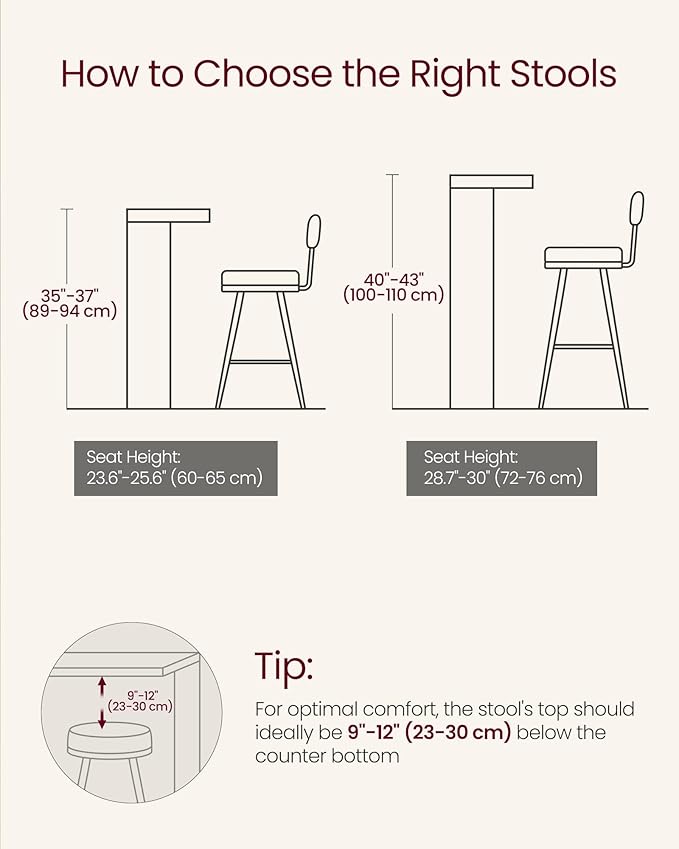 VASAGLE Bar Stools Set of 2, Bar Height Stools with Rattan Back and Metal Legs, 25.1-Inch Tall Counter Chairs, Modern Leather Upholstered Barstools for Kitchen Island Dining Room, Caramel Brown