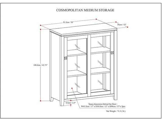 SIMPLIHOME Cosmopolitan SOLID WOOD 36 Inch Wide Contemporary Medium Storage Cabinet in Mahogany Brown, For the Living Room, Entryway and Family Room
