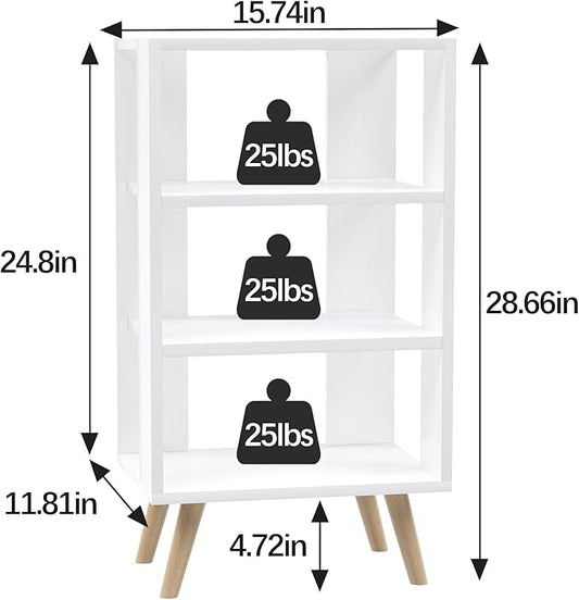 Night Stand, White Kids Nightstand, Modern End Table with Open Storage, 3-Tier Nursery Bedside Table for Small Space, Living Room, Bedroom