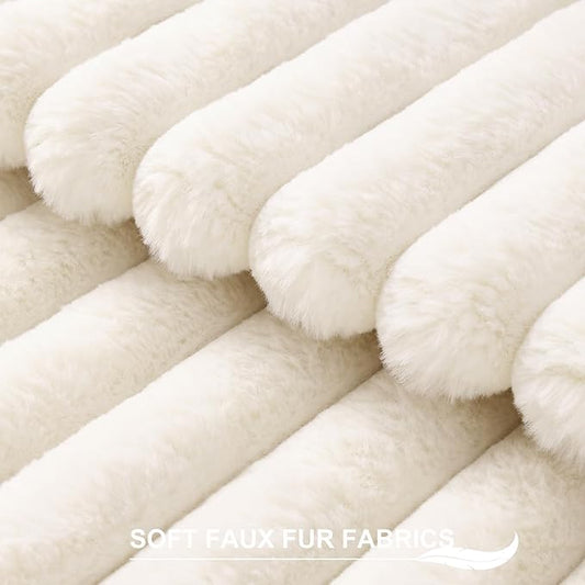 Pallene Faux Fur Plush Christmas Throw Pillow Covers 20x20 Set of 2, Luxury Soft Fluffy Striped Decorative Pillow Covers for Sofa, Couch, Living Room, Cream White
