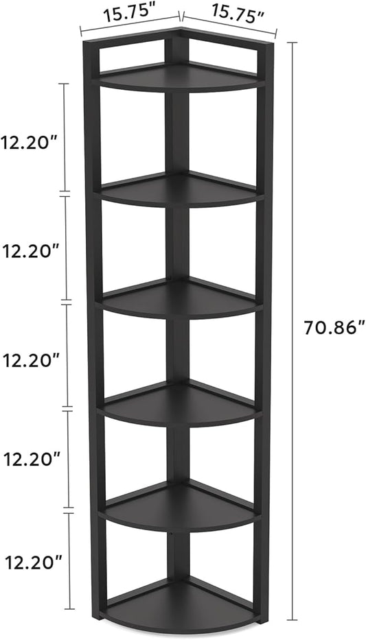 Tribesigns 6 Tier Corner Shelf, 70.9 Inch Tall Corner Bookshelf Small Bookcase Modern Corner Shelving Unit Storage Rack for Living Room, Home Office, Kitchen, Small Space (Black)