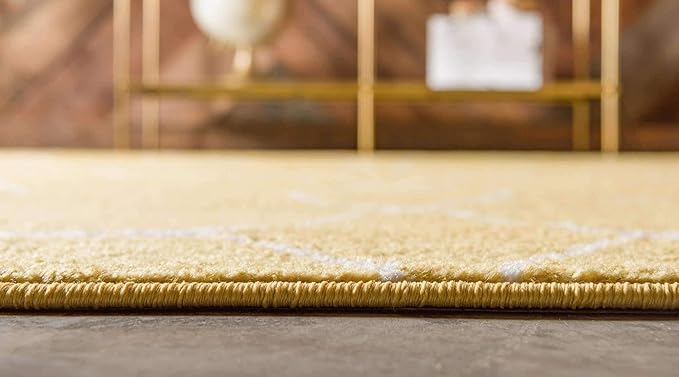 Unique Loom Trellis Frieze Collection Area Rug - Geometric (5' Square, Yellow/ Ivory)