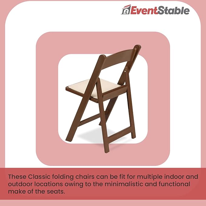 EventStable Titan PRO Resin Folding Chair - Brown with Ivory Indoor/Outdoor Lightweight Foldable Chair with Vinyl Padded for Weddings Parties Events - 50 Pack