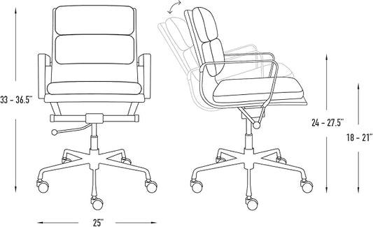 Laura Davidson Furniture SOHO II Padded Management Office Chair - Mid Back Desk Chair with Arm Rest, Swivel & Cushion Availability, Made of Faux Leather, Sage Green with Black Frame, Computer Chair
