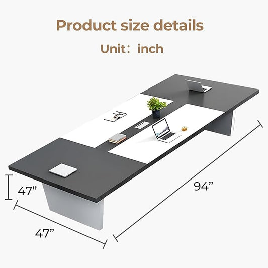 Rectangular Conference Room Table, Seminar Table Meeting Room Table Boardroom Desk Business Seminar Table Printer Desk no Chair for Office (White+Grey,22.97FT,275.59" L*62.99" W*29.53" H)