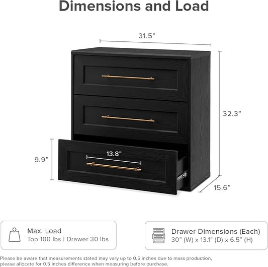 mopio Blake 3 Drawer Dresser for Bedroom, Chest of Drawers, Wood Dresser Organizer, Modern Farmhouse, Tall Night Stand, Enhanced Safety, Sturdy Compliant (2, Black Oak, One Size)