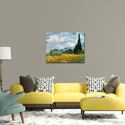 Wieco Art Wheat Field with Cypresses by Van Gogh Classic Oil Paintings Reproduction Modern Landscape Canvas Prints Artwork on Canvas Wall Art for Living Room Home Office Decorations