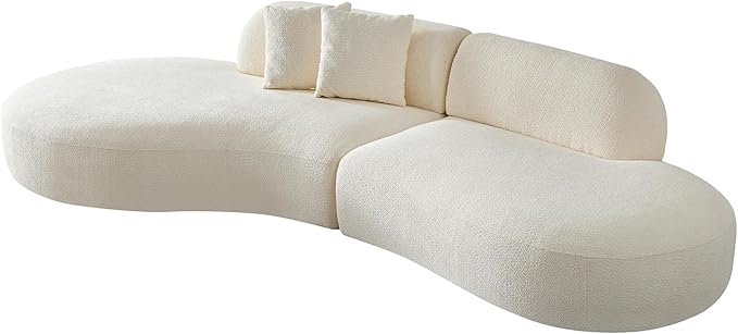 135.4" Oversized Curved Sofa, Modern Minimalist Comfy Sectional Couch, Upholsted Boucle Luxury Sofas Chaise, 6 Seater Modular Couches for Living Room Home Office Apartment(Left Facing,Beige)
