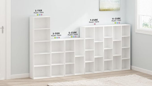 Furinno LUDER Book Shelf, 7-Cube Bookshelf, Bookcase, 9.4 x 19.5 x 41.7, for Living Room, Bedroom, Home Office, White