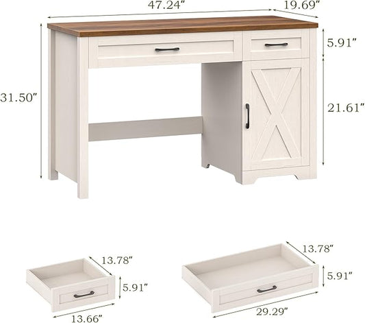 Vabches Farmhouse 51" Executive Desk,Computer Desk with Drawers and Storage Cabinet, Home Office Desk for Work and Study.
