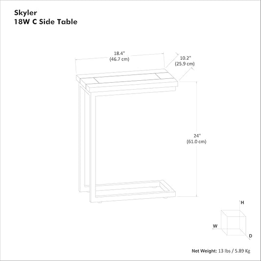 SIMPLIHOME Skyler 18-inch Wide Solid Mango/Metal Industrial C-Shaped End Table in Walnut Brown/Black for Living Room, Office, or Bedroom, Assembled