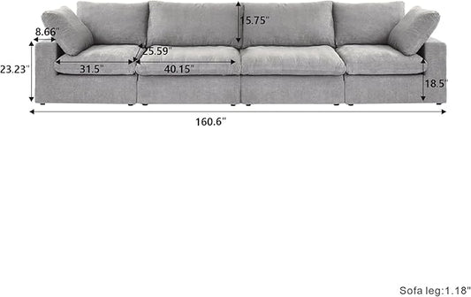 Cloud Modular Sectional Sofa Couch,160" Convertible Couches Wide 4 Seater Sofa for Living Room,Minimalist Deep Sofa Couches,Sofa Covers Washable&Replaceable(Grey)
