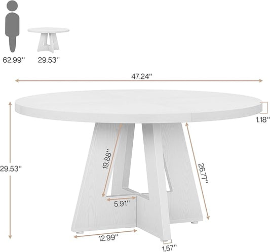 Tribesigns Round Dining Table for 4, 47 inch Farmhouse Circle Kitchen Table with Wooden Pedestal Base for Kitchen, Dining Room, Living Room (White)