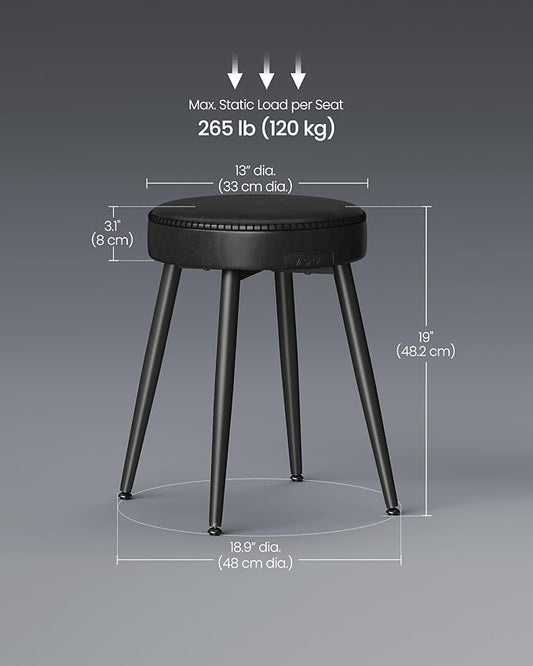 VASAGLE EKHO Collection - Dining Chairs Stools Set of 2, Upholstered Kitchen Chairs, Vanity Stools, Synthetic Leather with Stitching, Mid-Century Modern, 19-Inch Tall, Easy Assembly, Ink Black