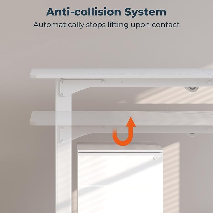 4 Legs Standing Desk, Large 55x28 Inches Electric Adjustable Height Desks with Splice Board, Stand Up Desks Home Office Computer Workstation, White