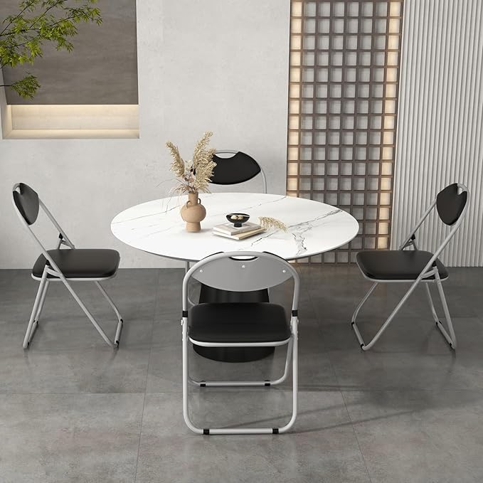 S AFSTAR Folding Chairs Set of 2, Metal Folding Chairs with Carrying Handles, Padded Seats, Non-Slip Foot Pads, Indoor & Outdoor Foldable Padded Chairs for Home Office Reception Room Church, Black