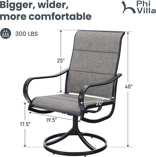 PHI VILLA Patio Swivel Dining Chair, Outdoor Metal Chairs with Padded Textilene, All Weather Patio Chair for Lawn Garden Poolside, Set of 8