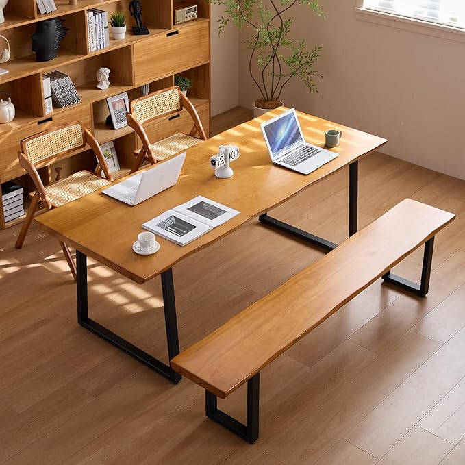 Modern Solid Wood Executive Desk – Spacious and Minimalist Home Office Workstation Perfect for Writing and Professional Use (Light Brown, 47in)