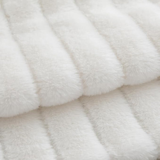 Pack of 2 Faux Fur Throw Pillow Covers 18x18 Inch Striped Decorative Soft Plush Couch Pillow Case Home Decor for Bed, Sofa, Living Room Cream White