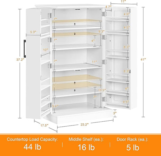 Yaheetech Storage Cabinet, Pantry Cabinet Cupboard with Door and Adjustable Shelves, Freestanding Utility Storage Cabinet for Dinning Room/Living Room, White