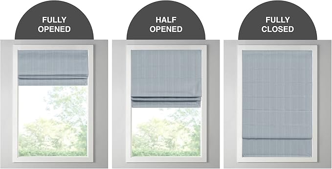Madison Park Galen Cordless Roman Shade, 31"W x 64"H, Sheen Blue – Room Darkening, Thermal Insulated, Energy Efficient Window Blind with Subtle Sheen Basketweave Fabric for Privacy