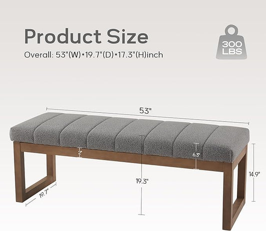 52.7" Bedroom Bench for End of Bed, Modern Upholstered Teddy Fabric Entryway Bench & Dining Bench, Footrest Stool Bench with Solid Wood Frame for Bedroom, Living Room (Light Grey)