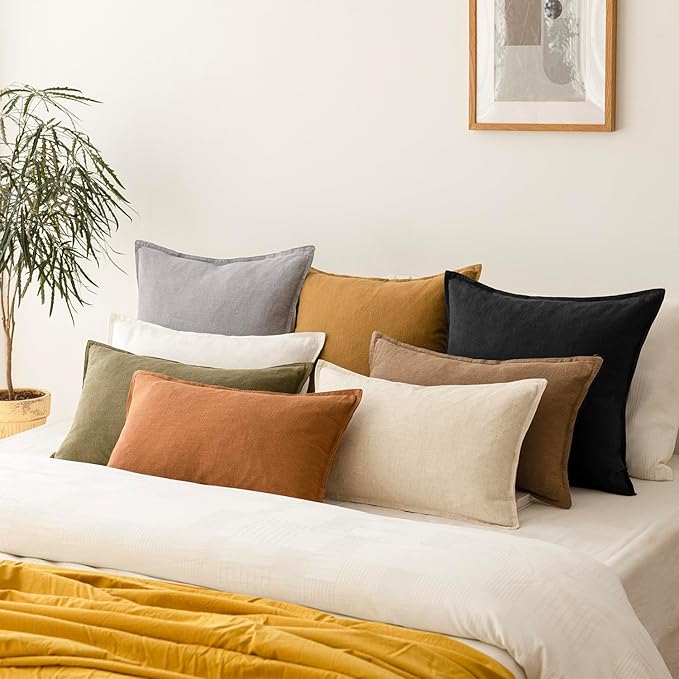 Foindtower Pack of 2, Decorative Linen Soild Throw Pillow Covers Soft Accent Cushion Case Boho Farmhouse Pillowcase for Chair Couch Sofa Bedroom Living Room Home Decor 24 x 24 Inch Light Rustic Gray