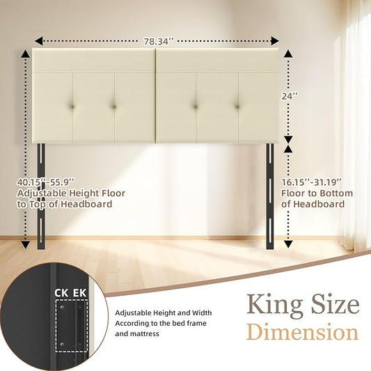 Upholstered King Size Headboard, Headboard King with Sturdy Metal Legs, Tufted Upholstery Design Bed Headboards with Adjustable Width & Height (Beige)