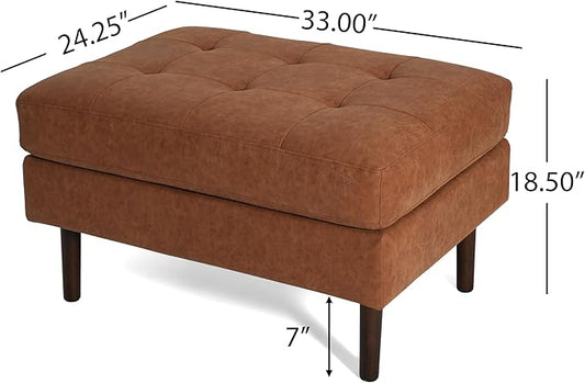 Christopher Knight Home Alcott Leather Ottoman Foot Rest, Upholstered Foot Stools Pouf Ottoman, Sofa Foot Rest for Living Room, Modern Coffee Table, Entryway Rectangle Small Footstool, Reddish Brown