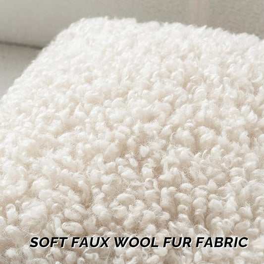 FUTEI Beige Decorative Throw Pillow Covers 26x26 Inch Set of 2,Soft Fluffy Faux Wool Fur Boucle Textured Euro Pillow Shams,Modern Home Decor for Couch Bed Living Room Office