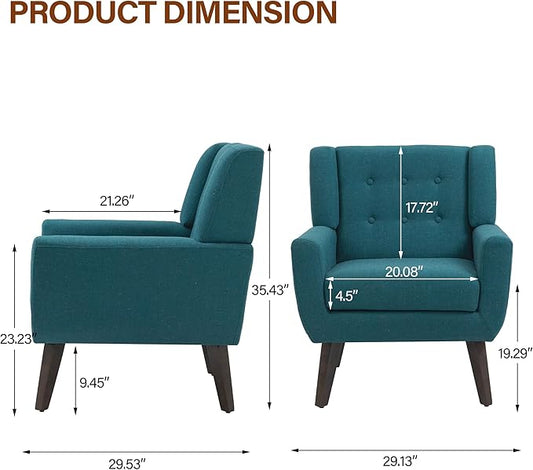 Accent Chairs Set of 2, Modern Fabric Armchairs for Living Room, Comfy Upholstered Arm Chairs Tufted for Indoor Bedroom Office Room (Light Blue)