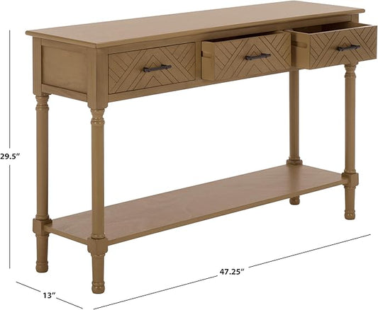 SAFAVIEH Home Collection - Peyton Desert Brown Console Table with 3 Drawers and 1 Shelf, Farmhouse Accent Entryway Table (CNS5705G)