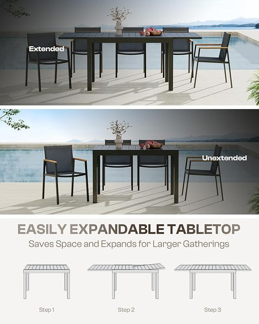 Outdoor Dining Chairs Set of 2, Aluminum Patio Dining Chairs with Textilene Fabric & HDPS Armrest for Ergonomic Design, All-Weather Outdoor Furniture for Garden and Indoor, Gray
