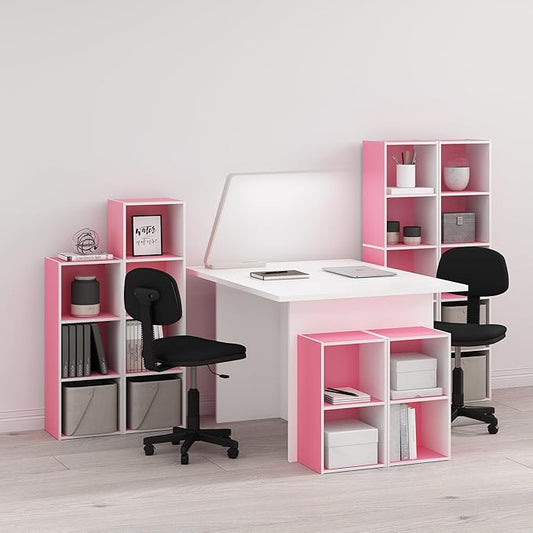 Furinno PASIR Book Shelf, 2-Tier Modern Bookshelf, Open Shelves Bookcase 9 x 12 x 21, for Living Room, Bedroom, Home Office, Pink/White