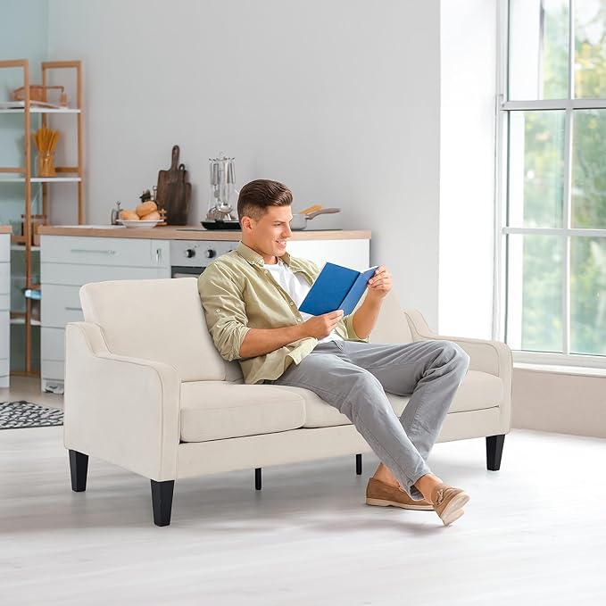 VINGLI Small Couch Sofa 71" Comfy Couches for Living Room Beige 3 Seat Sofa Couch Mid Century Modern Sofa Furniture Couches with Scooped Arms for Small Spaces, Bedroom, Apartment, Studio