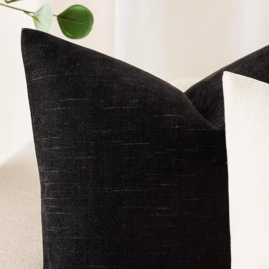 Foindtower Pack of 2 Soft Textured Throw Decorative Pillow Covers Lumbar Accent Solid Cushion Cover Cozy Farmhouse Pillow Case with Zipper for Couch Sofa Bedroom Living Room 12x20 Inch, Black