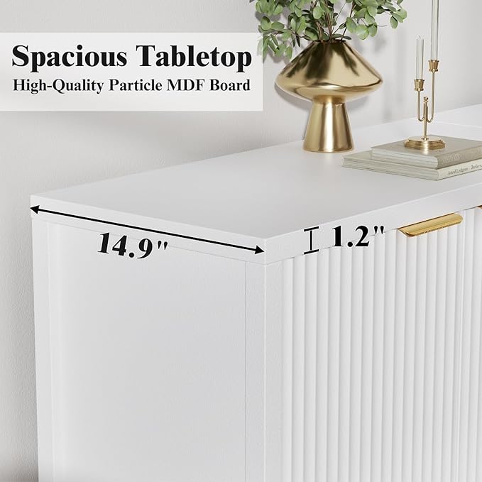 Fluted Sideboard Buffet Cabinet, 55" Large Storage Buffet Cabinet with 4 Doors and Adjustable Shelves, Modern Sideboard Console Table for Living Room,Entryway,Dinning Room,Kitchen-White