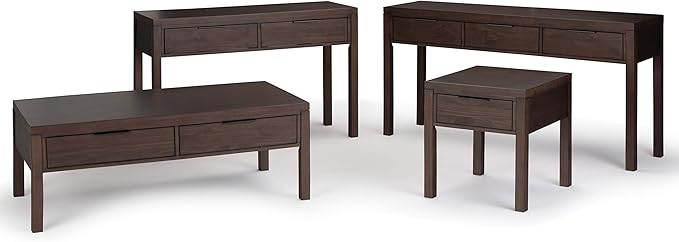 SIMPLIHOME Hollander Console Table - 60 Inch Wide Solid Wood Sofa Table in Warm Walnut Brown, Contemporary Storage Table for Entryway or Living Room with 3 Drawers and Sleek Metal Hardware