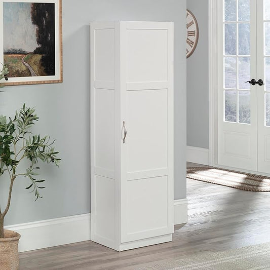 Sauder Miscellaneous Tall Storage Cabinet, Kitchen Pantry, Single Door with Adjustable Shelves, White Finish