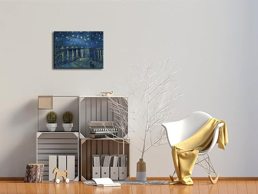 Wieco Art Starry Night Over the Rhone by Van Gogh Famous Oil Paintings Reproduction Modern Canvas Print Artwork Seascape Pictures on Canvas Wall Art for Home Office Decorations