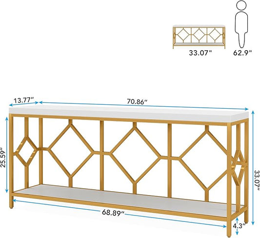 Tribesigns 71 Inch Extra Long Sofa Table, Narrow Long Sofa Console Tables Behind Couch Table with Open Storage Shelf