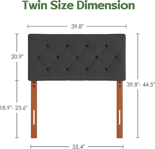 Twin Upholstered Headboard, Twin Head Board Only for Bed Frame from 27β-41β, Adjustable Height Twin XL Headboards with Durable Wood Legs, Fabric Bed Board in Modern Button Design, Dark Grey