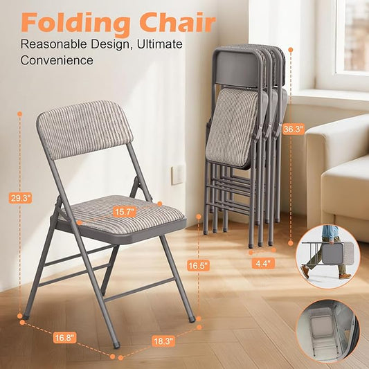 Commercial Grade Folding Chair with Padded Fabric Cushion(16"X16" |Double-hinged Legs Luxury Style|4.5kg Capacity Max Weight 150Kg for Home and Office,Indoor and Outdoor Events (2, Fabric-Beige)