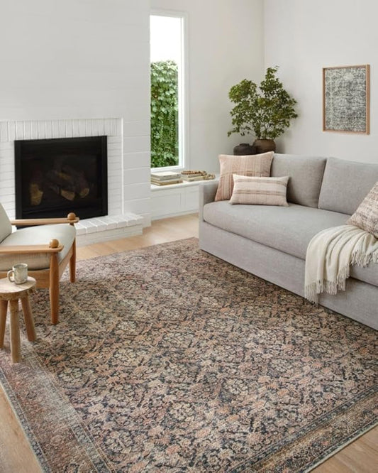 Loloi Amber Lewis Billie Collection, Ink & Salmon 2'-0" x 5'-0" Area Rug – Antique & Distressed Accent Rugs for Living Room, Bedroom, Entryway & Hallway, No Shed High Traffic Area Home Decor Rug