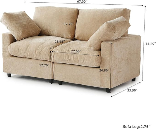 WJShome Sectional Couches for Living Room, 67 Inch Loveseat Sofa with Chenille Upholstery & Double Layer Cushions, Modern Apartment Size Modular Couch for Bedroom,Khaki