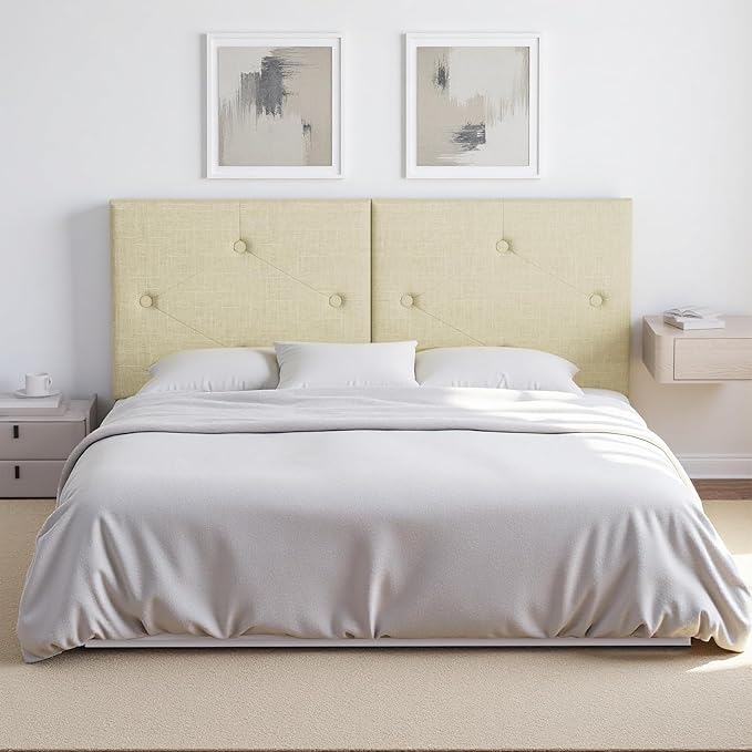 Upholstered King Size Headboard, Linen Fabric Headboard with Solid Wood & Sturdy Metal Legs, Adjustable Height Bed Headboards King Tufted in Modern Button Design, Linen