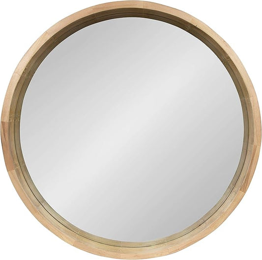 Kate and Laurel Hutton Round Decorative Large Modern Wood Frame Wall Mirror, 30 Inch Diameter, Natural Finish